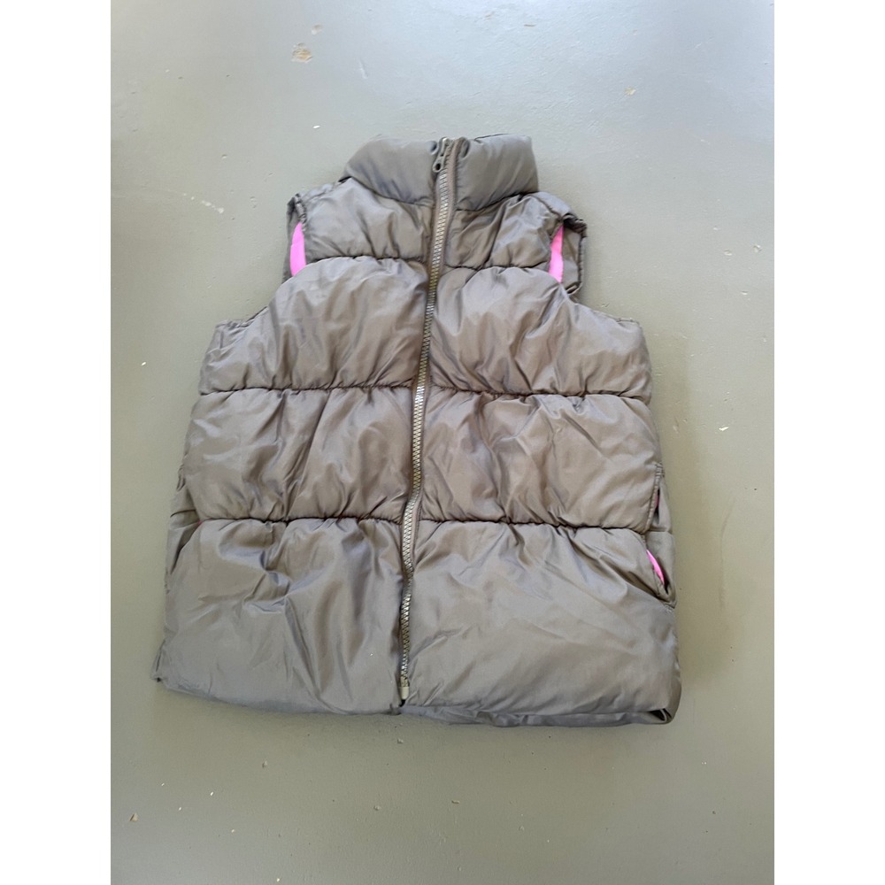 Old Navy Kids Gray Puffer Vest Pink Lining Size M 8 Full Zip Quilted Outerwear